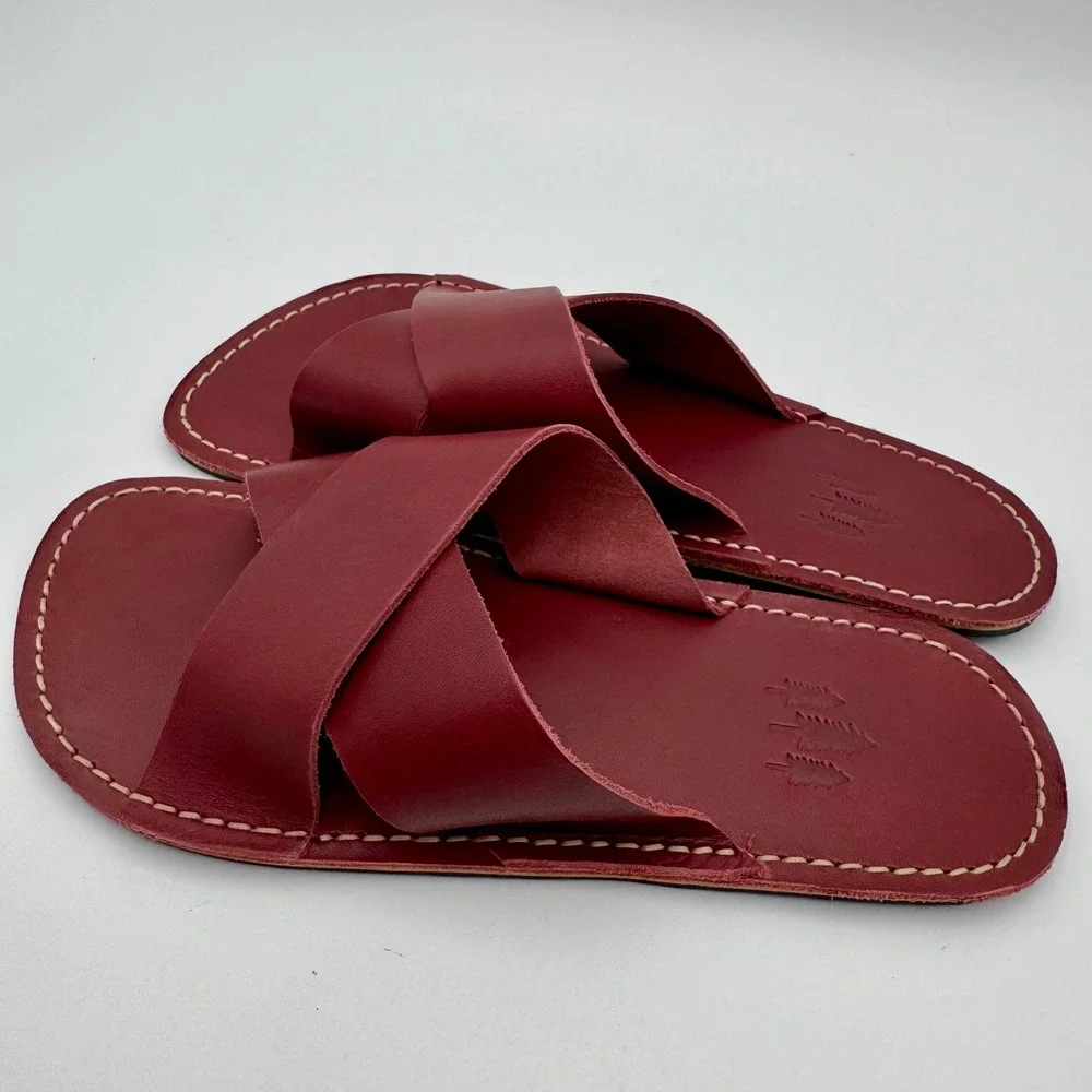 Portland Leather Sandals Roma Cross Strap Womens US 8.5 /EU 39 Red Marsala Boho